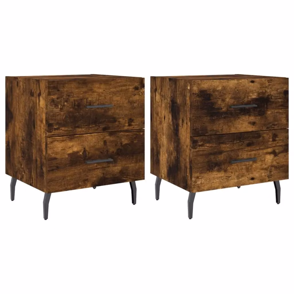 Berkfield Home Set of 2 Smoked Oak Bedside Cabinets in Brown, W/D/H: 40 x 35 x 47.5 cm – 2