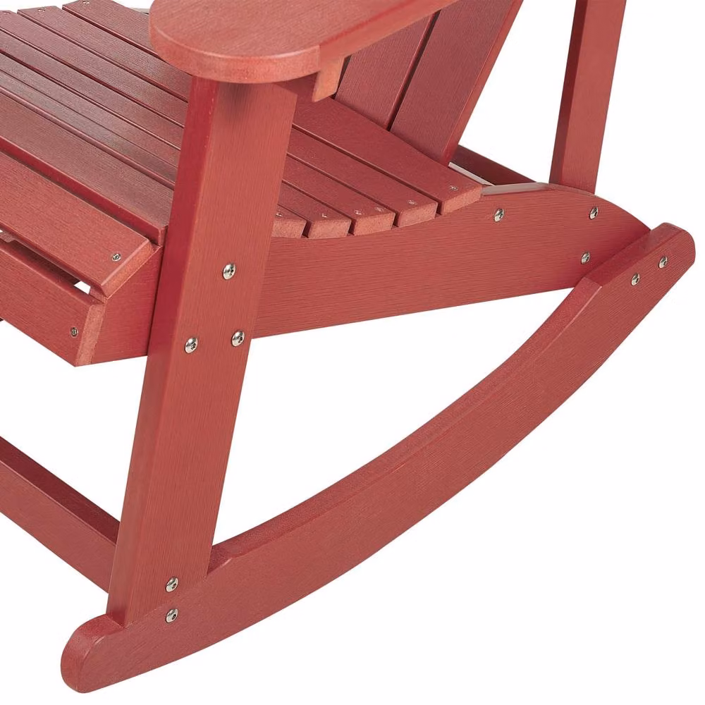 Wyld and Coco Everwood Red Rocking Chair with Slatted Faux Wood and Stainless Steel Frame – 5