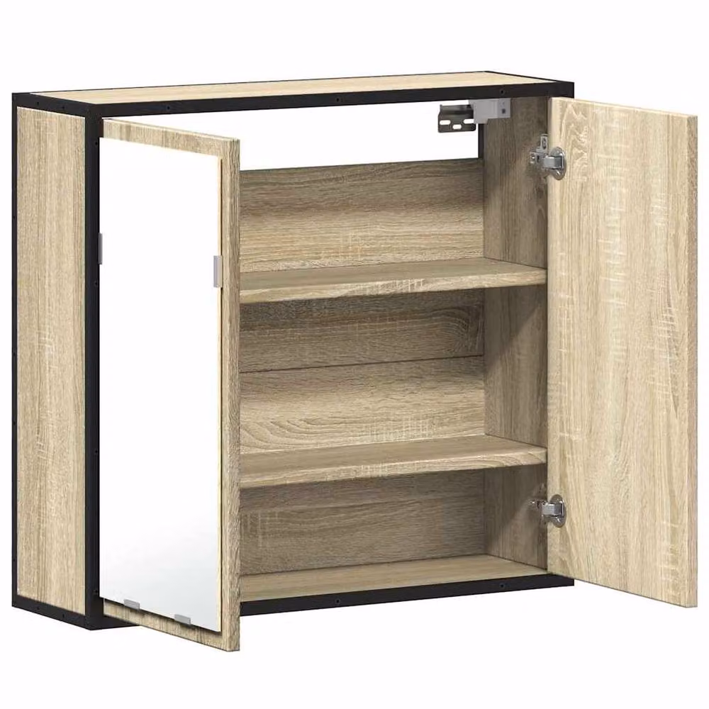 Berkfield Home Modern Wall Mounted Bathroom Mirror Cabinet in Sonoma Oak and Light Beige, W/D/H: 65 x 20 x 60 cm – 4
