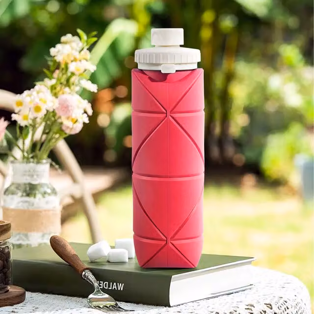 Lifeideas Collapsible Silicone Flip Water Bottle in Pink