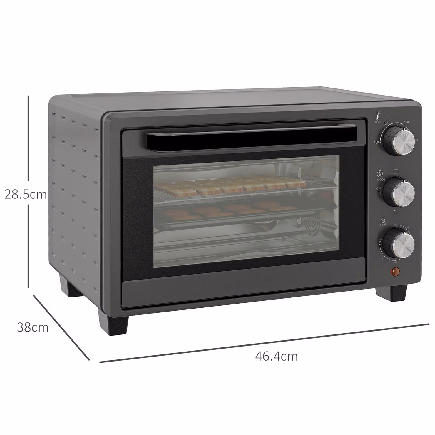 HOMCOM 21L Mini Countertop Electric Grill and Toaster Oven with Adjustable Temperature, Timer and 1400W Power, Grey – 3