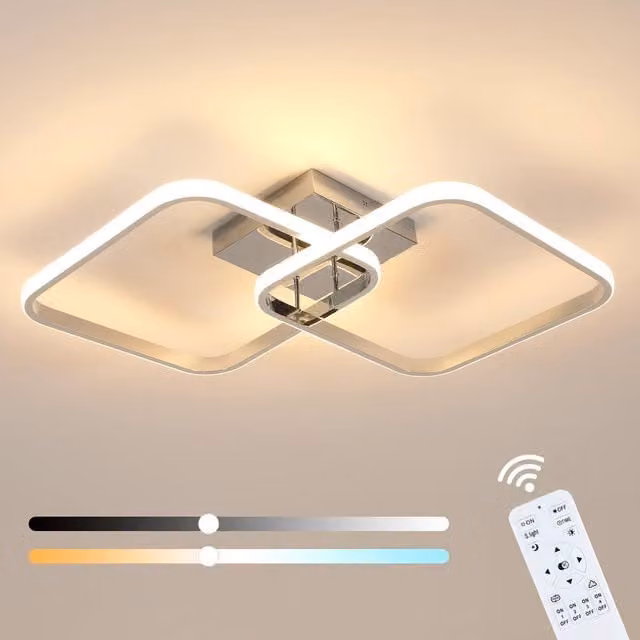 Pheashine Modern LED Ring Ceiling Light in Silver with Remote Control, 3000-6500K – 1