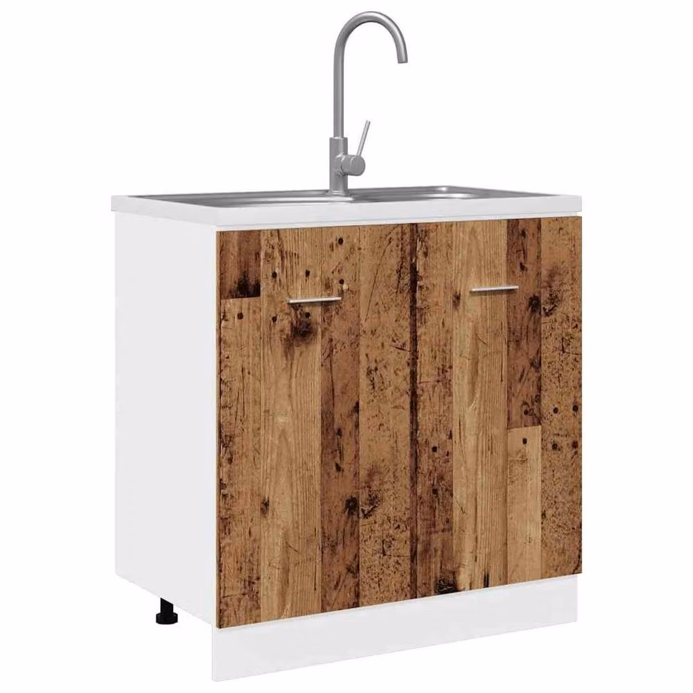 Berkfield Home Lyon Sink Bottom Cabinet in Brown Old Wood, W/D/H: 80 x 46 x 81.5 cm – 2
