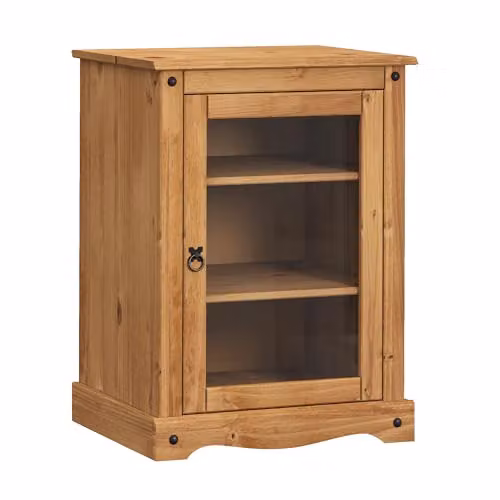 Mercers Furniture Corona Hi Fi Entertainment Unit in Antique Waxed Brown Pine with Glass Doors, H 82 cm x W 60 cm x D 51 cm – 1