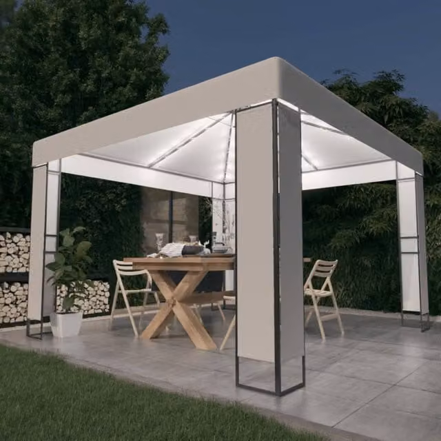 Berkfield Home White Double Roof Gazebo with LED String Lights, W 3 m x D 3 m – 1