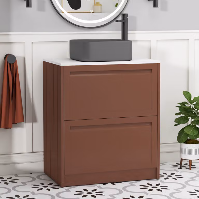 Royal Bathrooms Elmore 700mm Terracotta Clay Floor Standing Countertop Vanity Unit with 2 Drawers and Art Square Basin