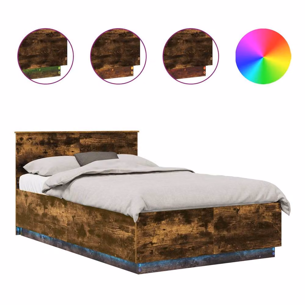 Berkfield Home Modern Bed Frame in Smoked Oak Brown, W/D/H: 120 x 200 cm – 2