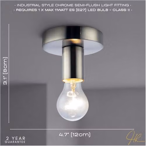Happy Homewares Silver Metal Industrial Ceiling or Wall Light Fitting, W/D/H: 12 x 8 x 1 cm – 2