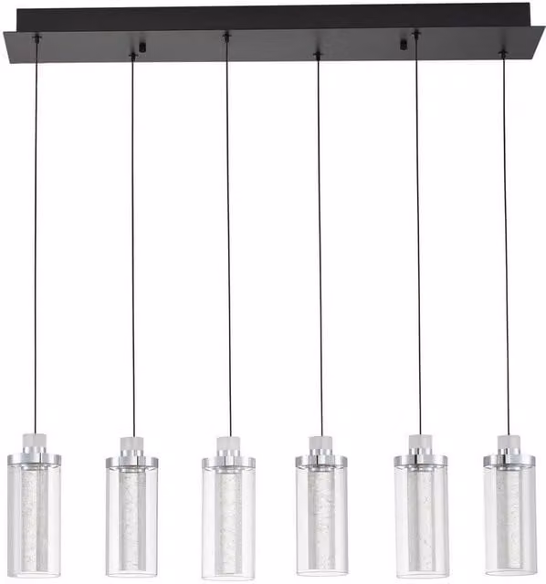 Netlighting Lune Bar Pendant Light in Black and Chrome with Transparent Glass, Dimmable LED, 44W, 1450lm – 1