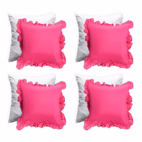 OHS Set of 4 Hot Pink Frill Edge Throw Pillows with Removable Covers, W/D/H: 45 x 45 x 45 cm – 1