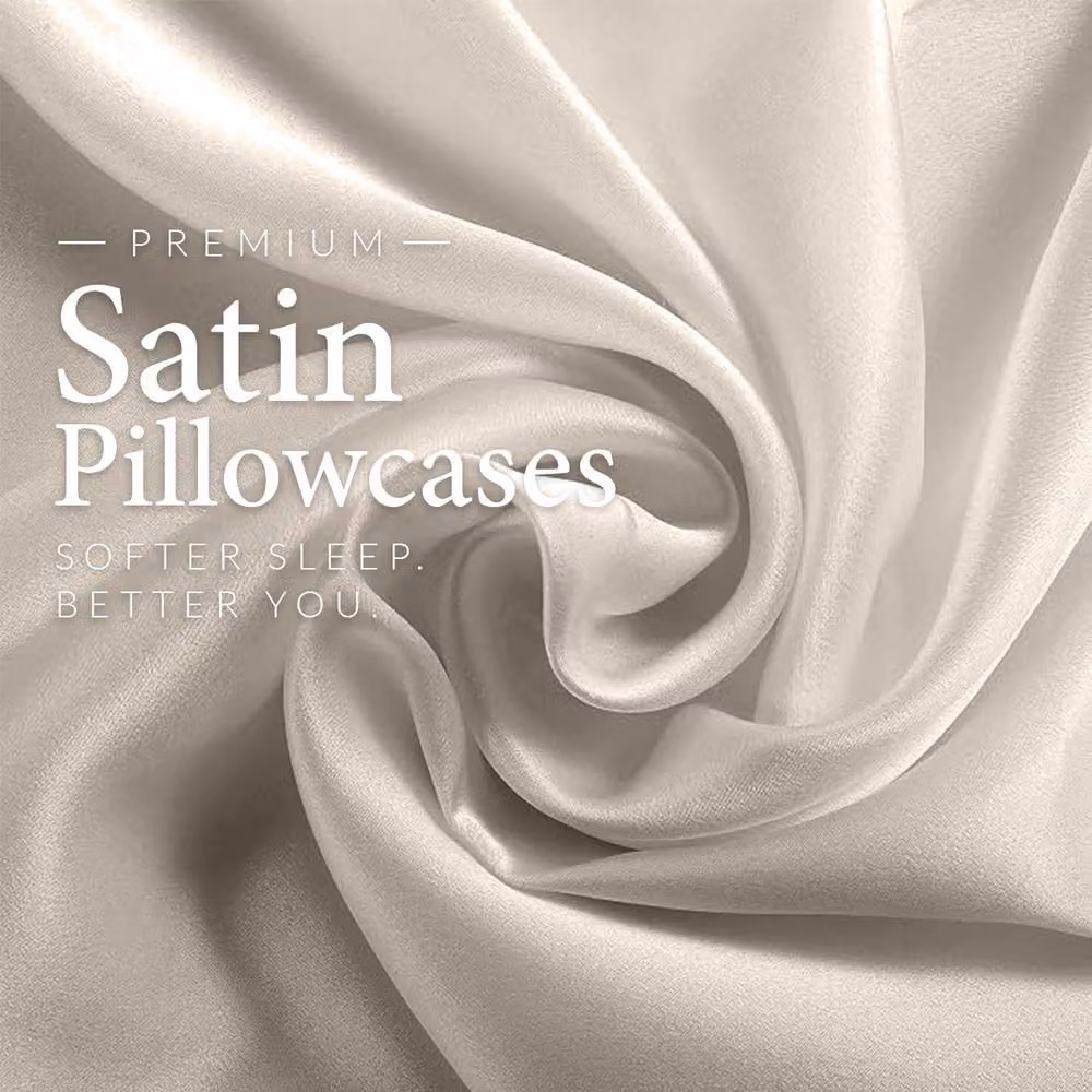 Pamposh Luxury Mako Satin Silk Pillow Cases, 4 Pack, Beige – 2