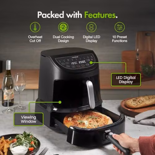 Vonshef 12-in-1 Dual Zone Air Fryer with Pizza Drawer, Black – 3