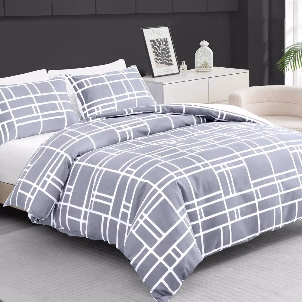 Grace Bricks Grey Brushed Microfibre Bedding Bundle Set, Single, Hypoallergenic and Breathable – 2