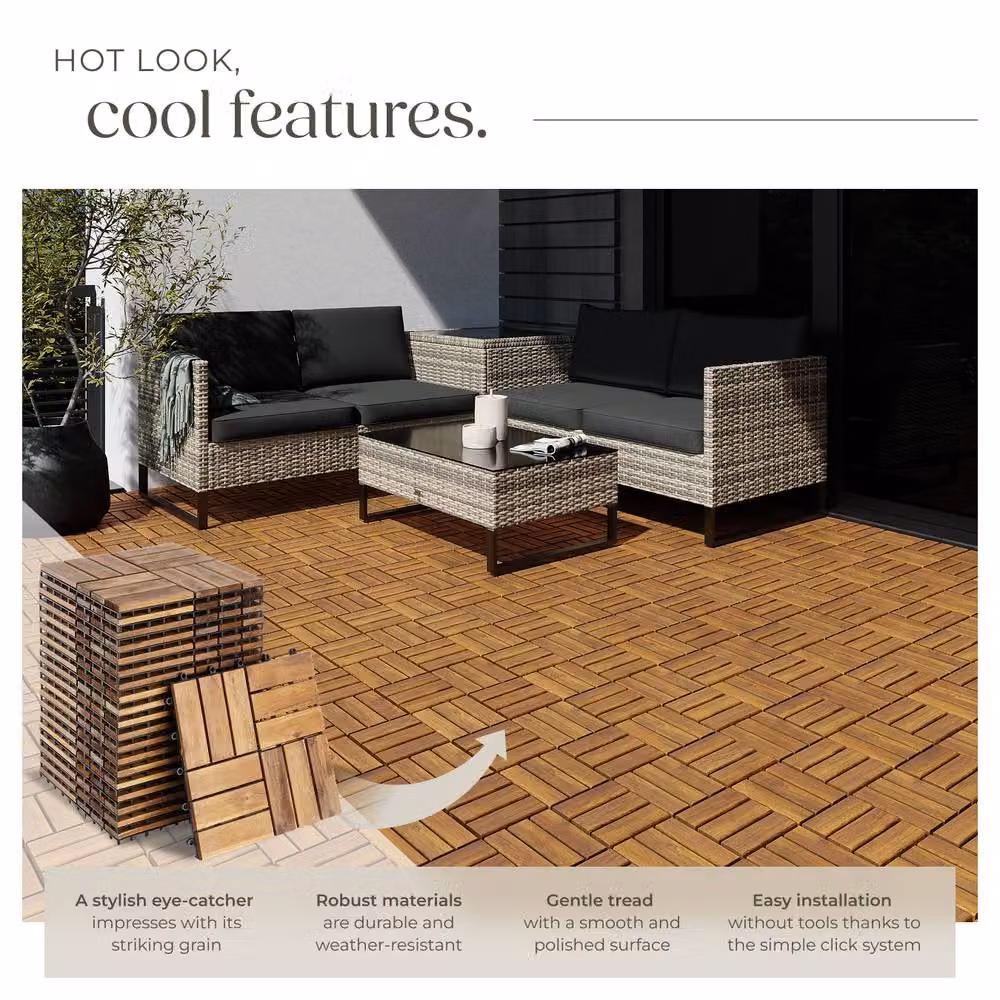 tectake Tabula 20 Wood Outdoor Tiles in Brown with Click System – 3