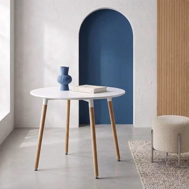 sweeek Scandinavian Round Dining Table in White, MDF and Beech Wood, Diameter: 80 cm, Height: 73 cm – 1