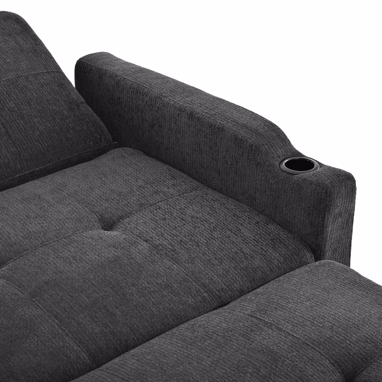 Aosom UK Convertible Sofa Bed with Adjustable Backrest, USB and Type-C Charging, Cup Holder and Pull-out Drawer, Dark Grey, W/D/H: 173 x 135 x 58 cm – 6