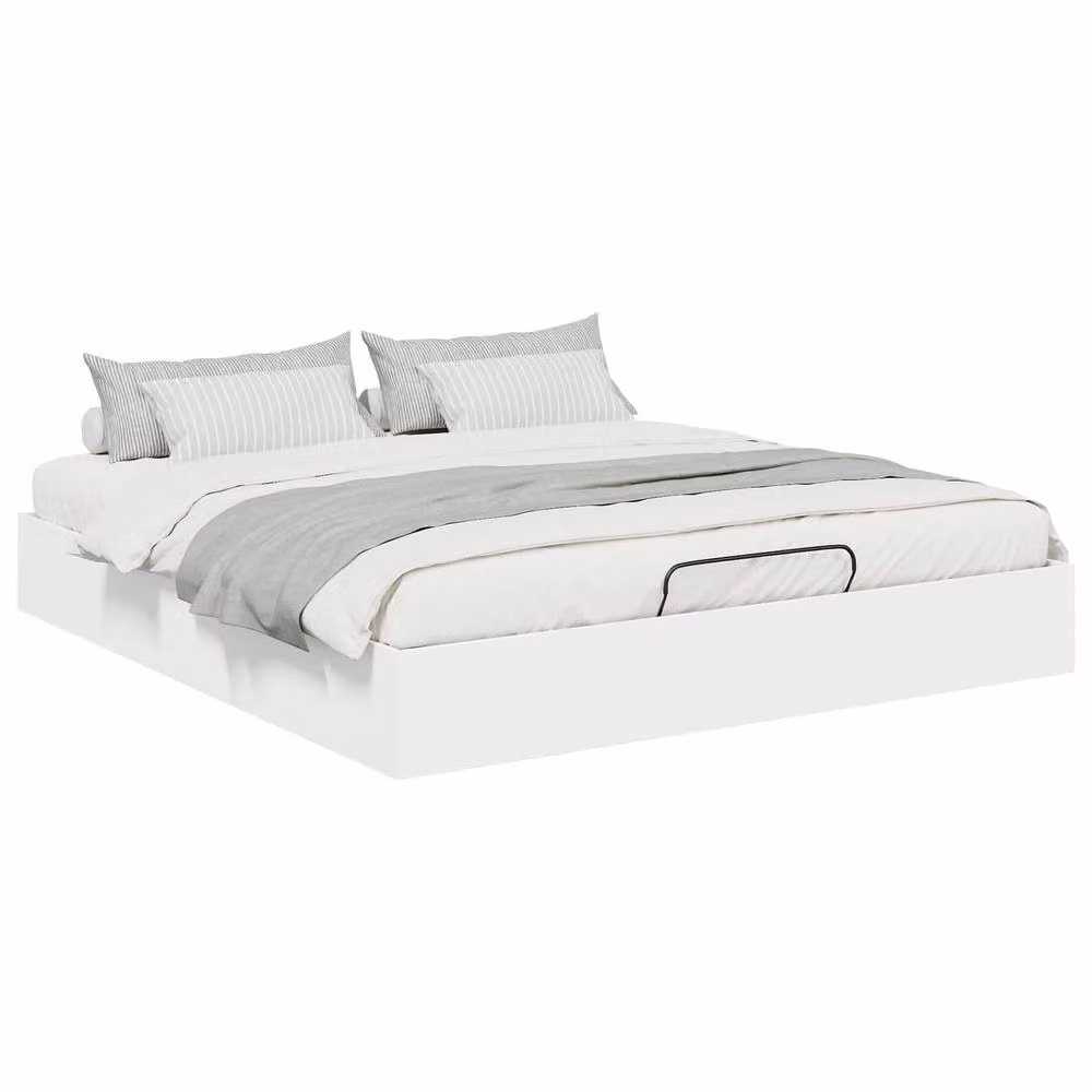 Berkfield Home Modern White Upholstered Ottoman Bed Frame with Lift Up Base, W/D/H: 160 x 200 x 25 cm – 2