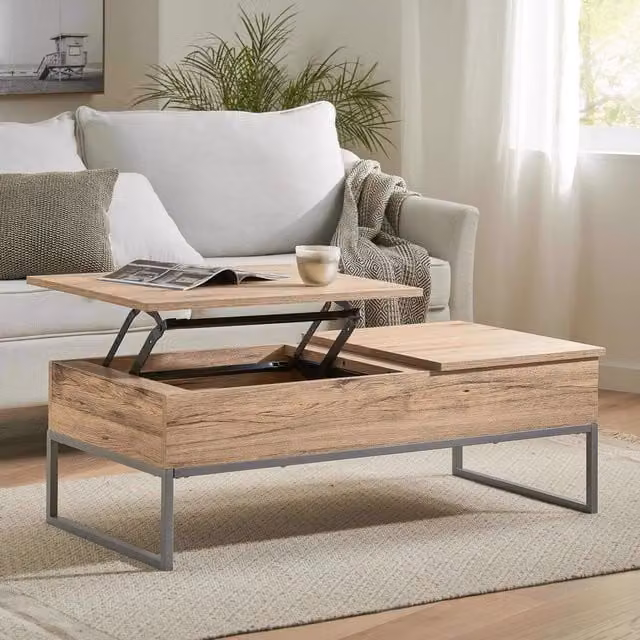 FWStyle Lift Up Storage Coffee Table in Light Oak Effect