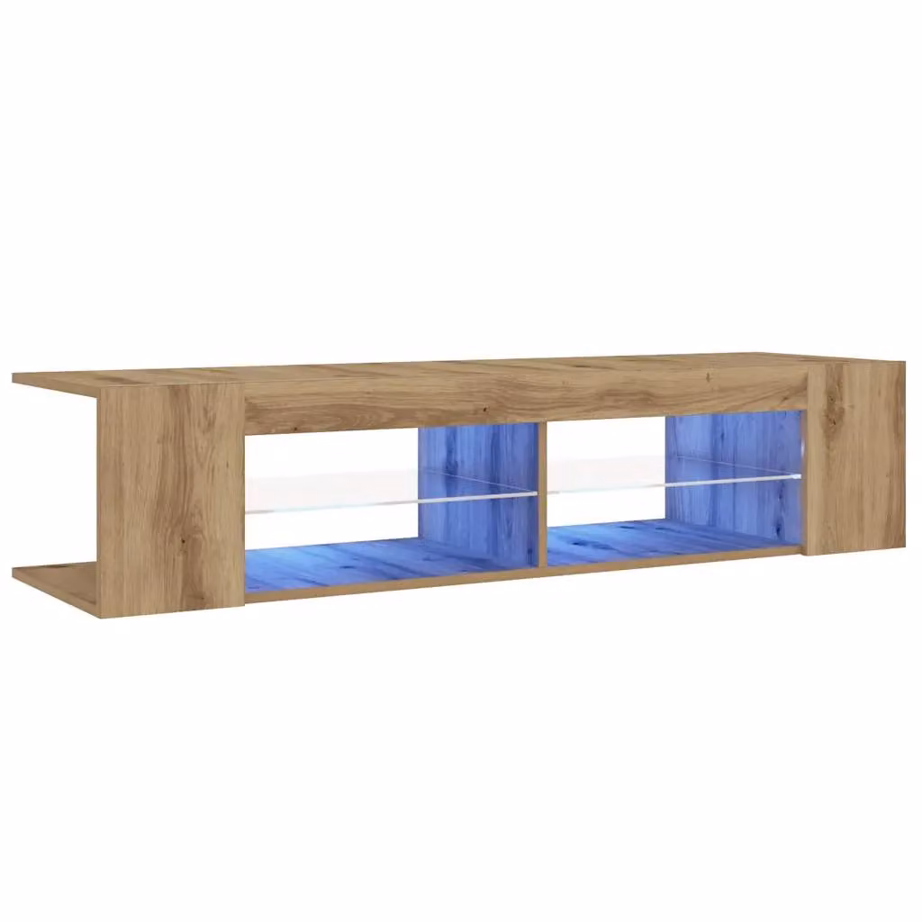 Berkfield Home Modern TV Cabinet with LED Lights in Artisan Oak, W/D/H: 135 x 39 x 30 cm – 2