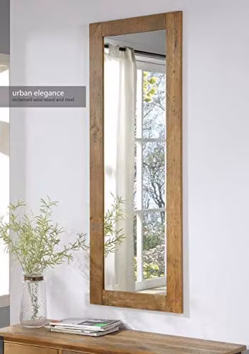 Baumhaus Urban Elegance Industrial Reclaimed Extra Long Wall Mirror in Brown with Solid Wood and Steel Frame, H 150 x W 55 x D 2 cm – 2