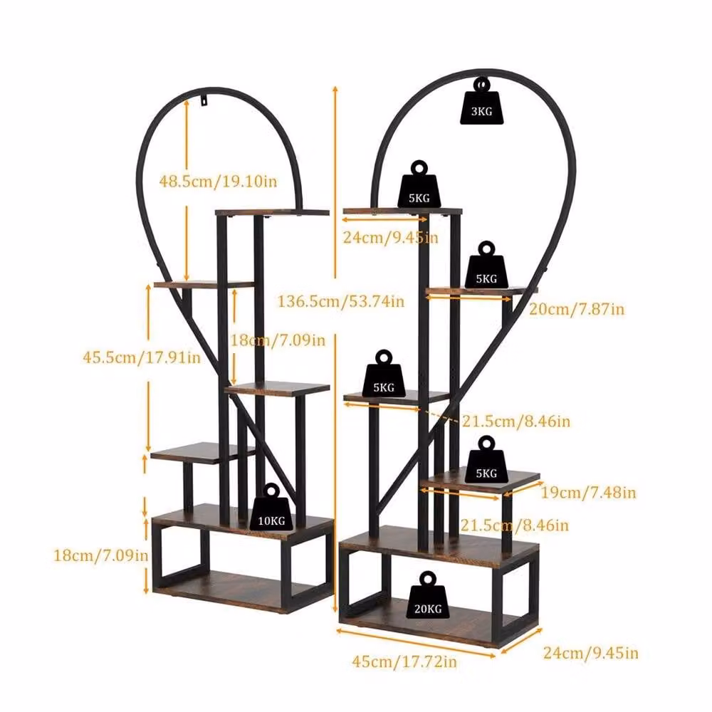 EONLION 6 Tier Heart Shaped Plant Stand and Flower Pot Holder in Black – 2