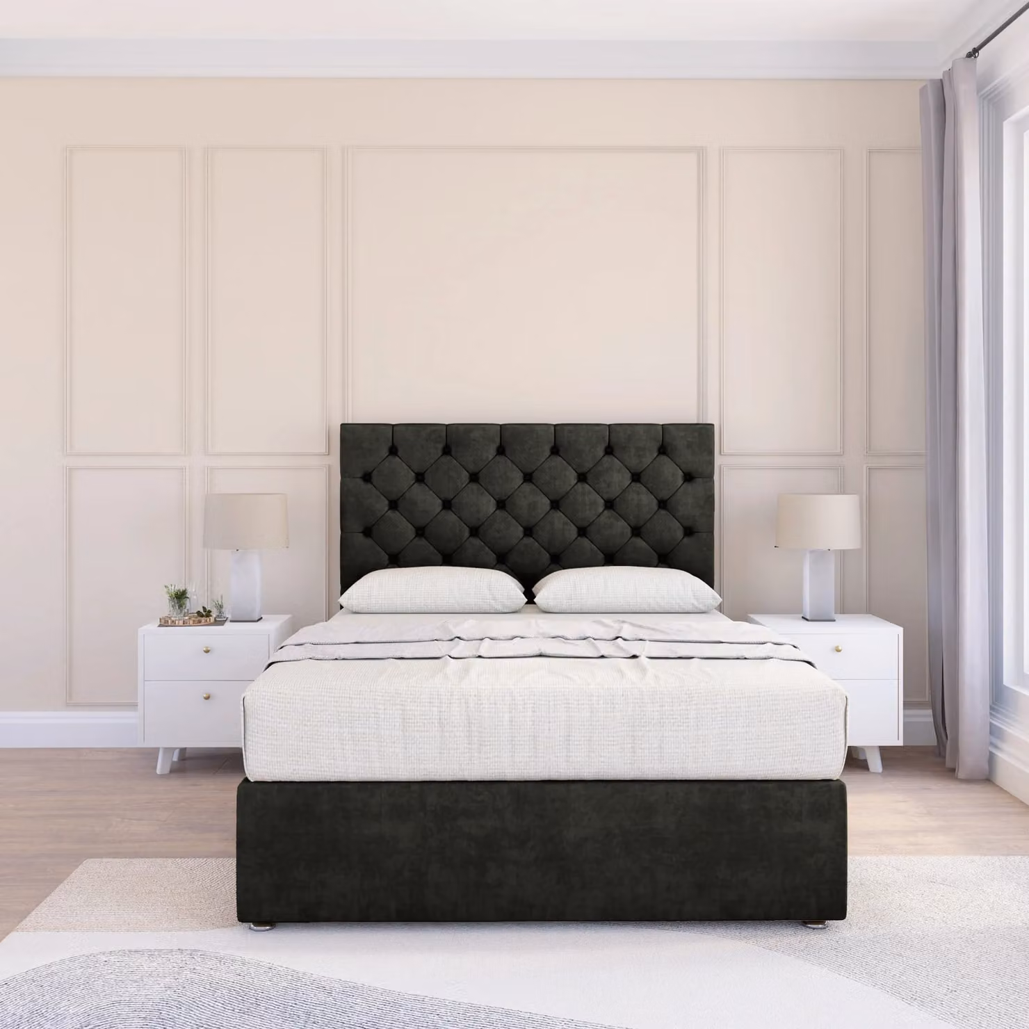 Sloomy Mayfair Divan Bed Base and Floor Standing Headboard in Anthracite Grey Velvet, W/D/H: 120 x 200 cm