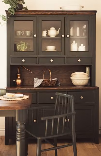 Queensbury Large Display Cabinet Dresser with Oak Tops in Bottle Green