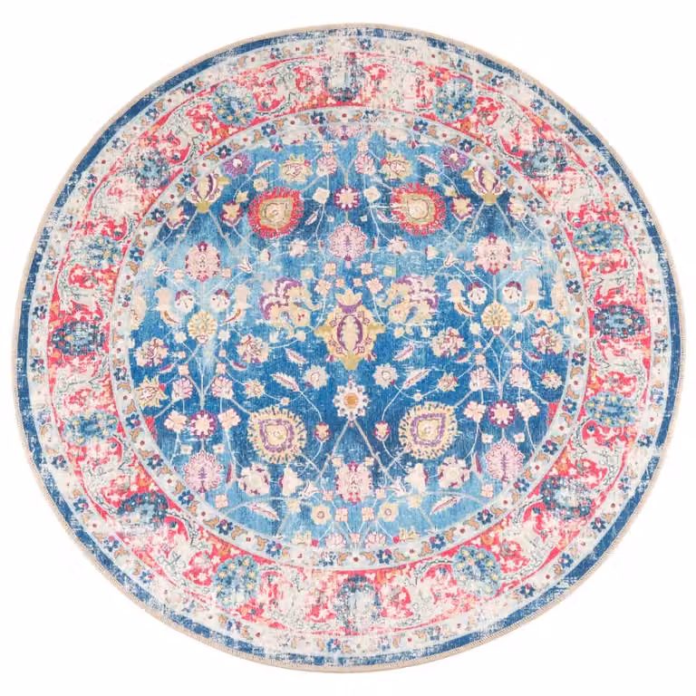 Berkfield Home Washable Multicolour Oriental Round Anti Slip Rug, Diameter: 100 cm