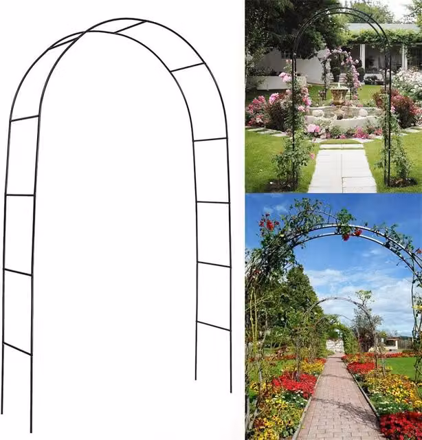 NESTLUNE Black Metal Garden Archway Climbing Frame Support, W/D/H: 100 x 15 x 100 cm