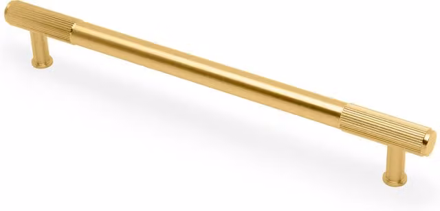 Handle & Home Brushed Gold Brass Bar Cabinet Handles with Reeded Ends, Length: 261 mm
