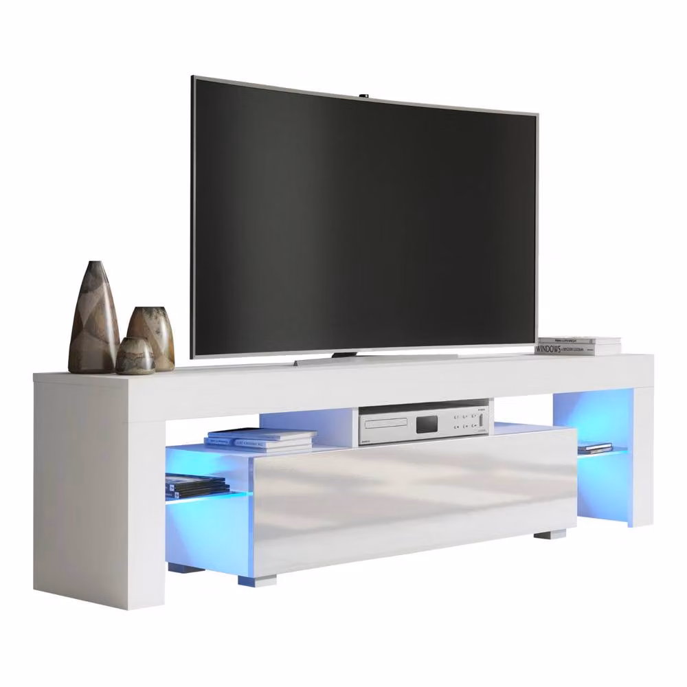 Creative Furniture Aria Modern TV Unit in White with Glossy Doors and LED Lights, W: 160 cm, D: 35 cm, H: 45 cm – 3