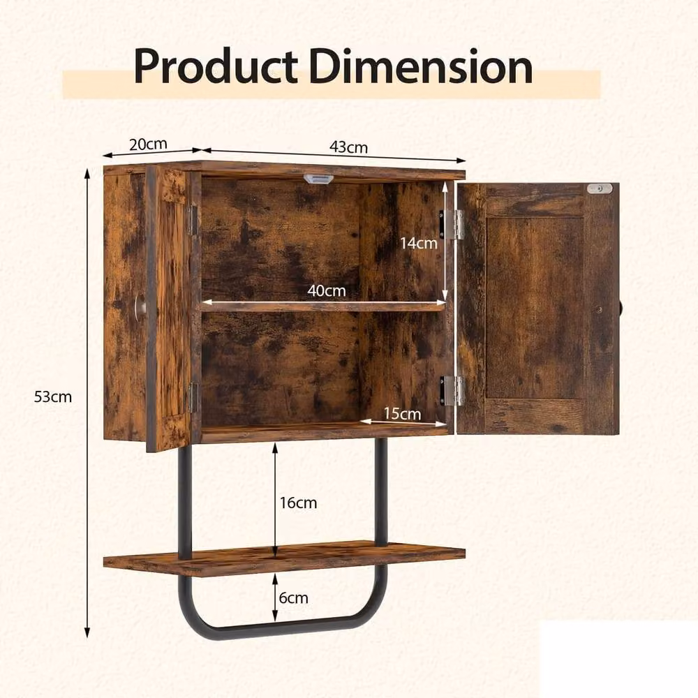 VOGREX Brown Wall Mounted Minimalist Bathroom Medicine Cabinet with Hinged Doors and Internal Shelves – 2