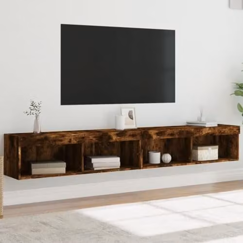 vidaXL Set of 2 Modern TV Cabinets with LED Lights in Smoked Oak, W/D/H: 100 x 30 x 30 cm – 2