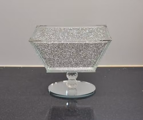 DEENZ Silver Glass Fruit Bowl with Geometric Square Design