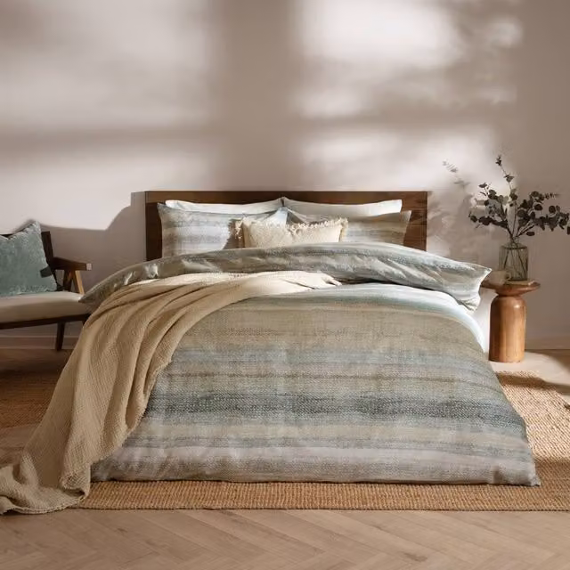 Yard Swift Reversible Striped Flannel Cotton Duvet Cover Set in Green, W: 140 cm, H: 200 cm – 1