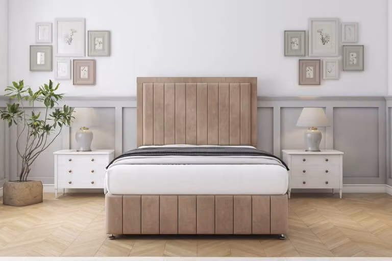 Sloomy Pemberton Naples Divan Set with 26 inch Headboard and Footboard in Light Brown, Super King, W/D/H: 200 x 200 cm