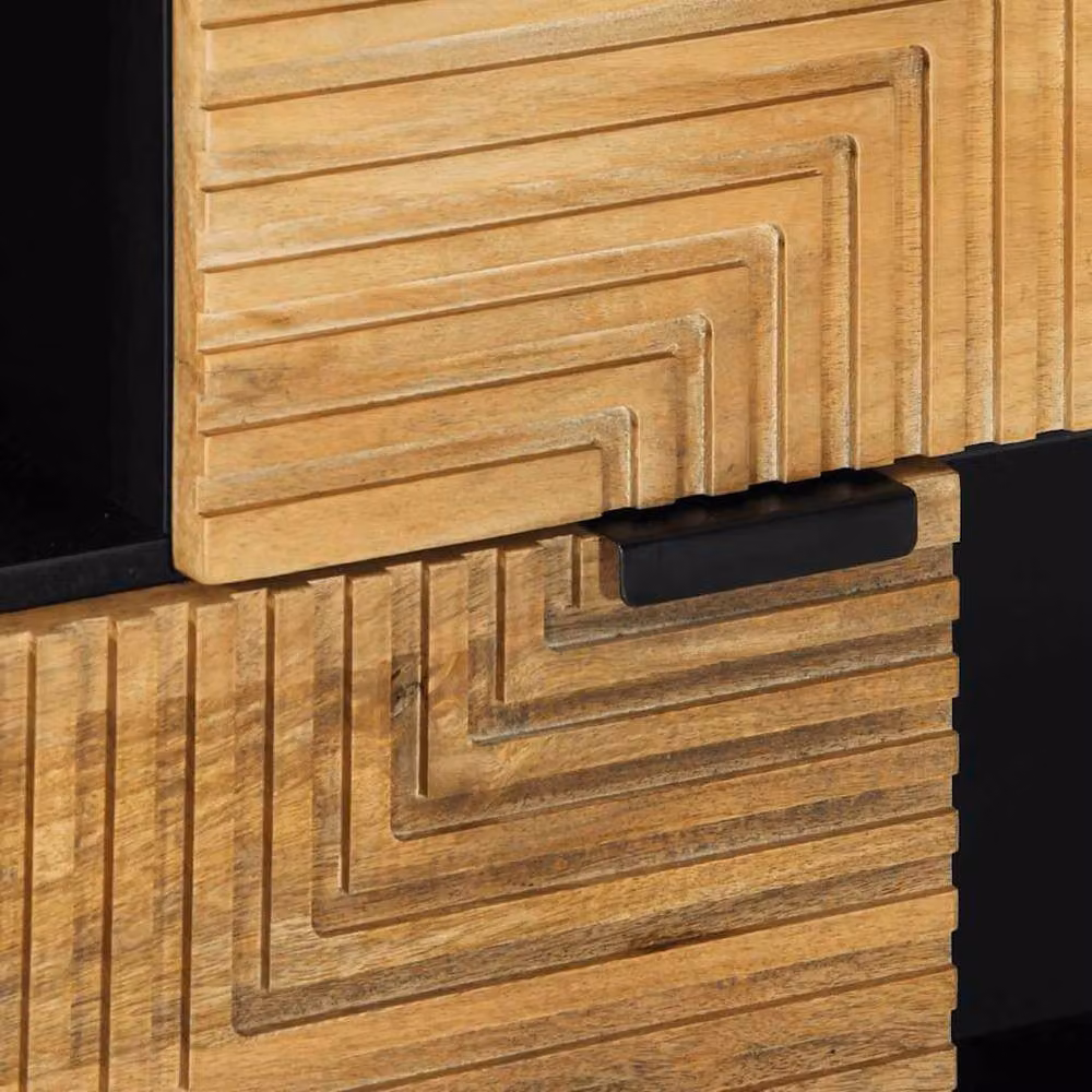 Berkfield Home Brown Mango Wood Modern Geometric Sideboard W: 80 cm, D: 33 cm, H: 75 cm – 3