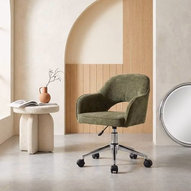sweeek Children's Height-Adjustable Task Chair in Khaki Chenille Fabric with Castors
