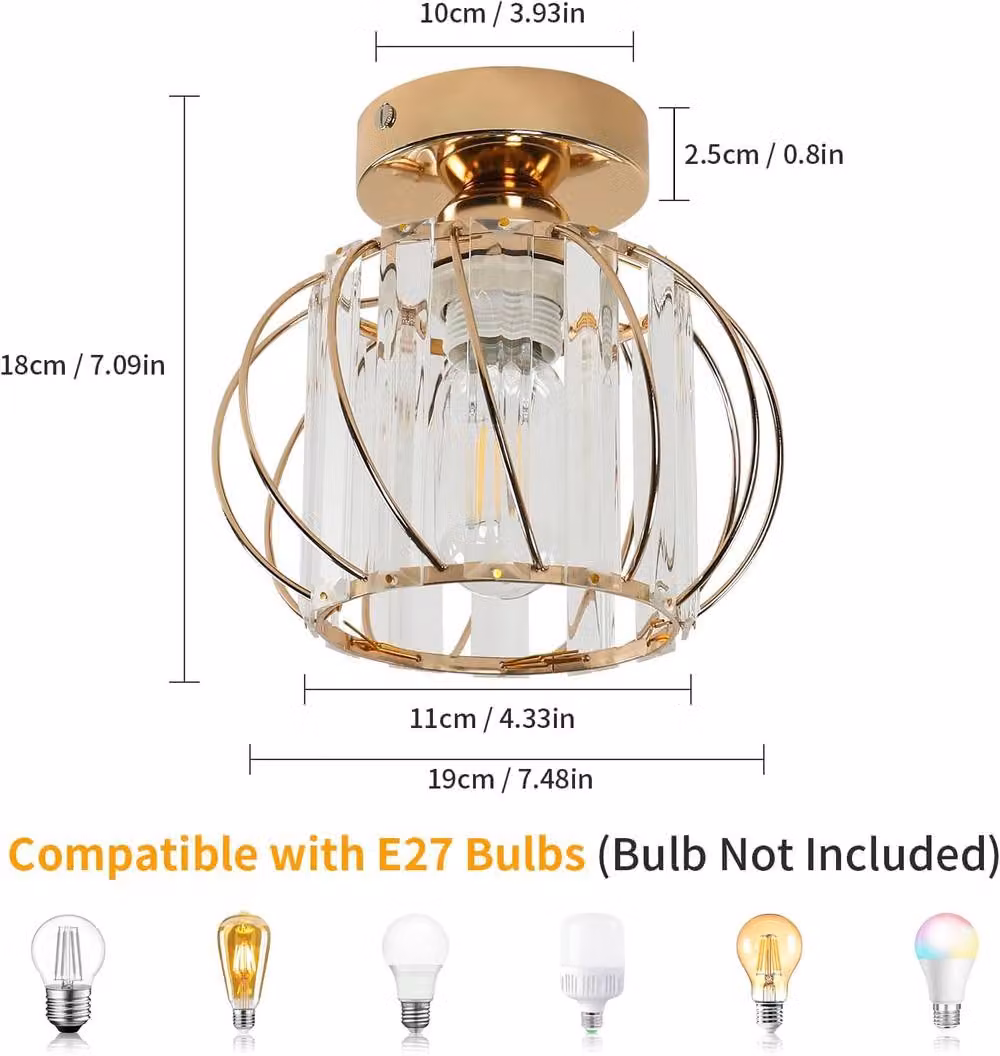 COMELY Industrial Mini Semi Flush Mount Crystal Ceiling Light in Gold/Brass – 2
