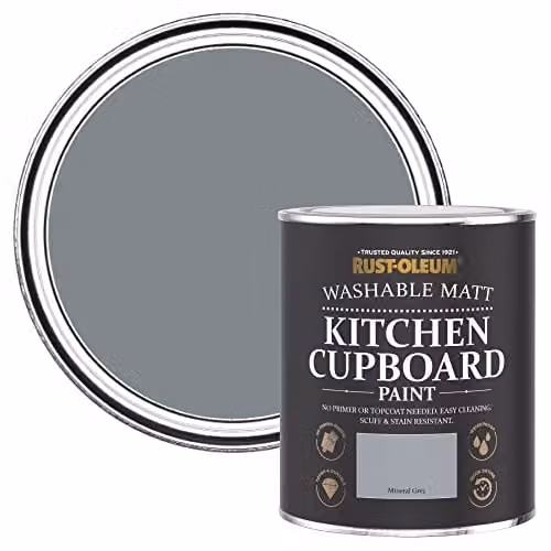 Rust-Oleum Water Based Kitchen Cupboard Paint in Matt Mineral Grey, 750ml – 1