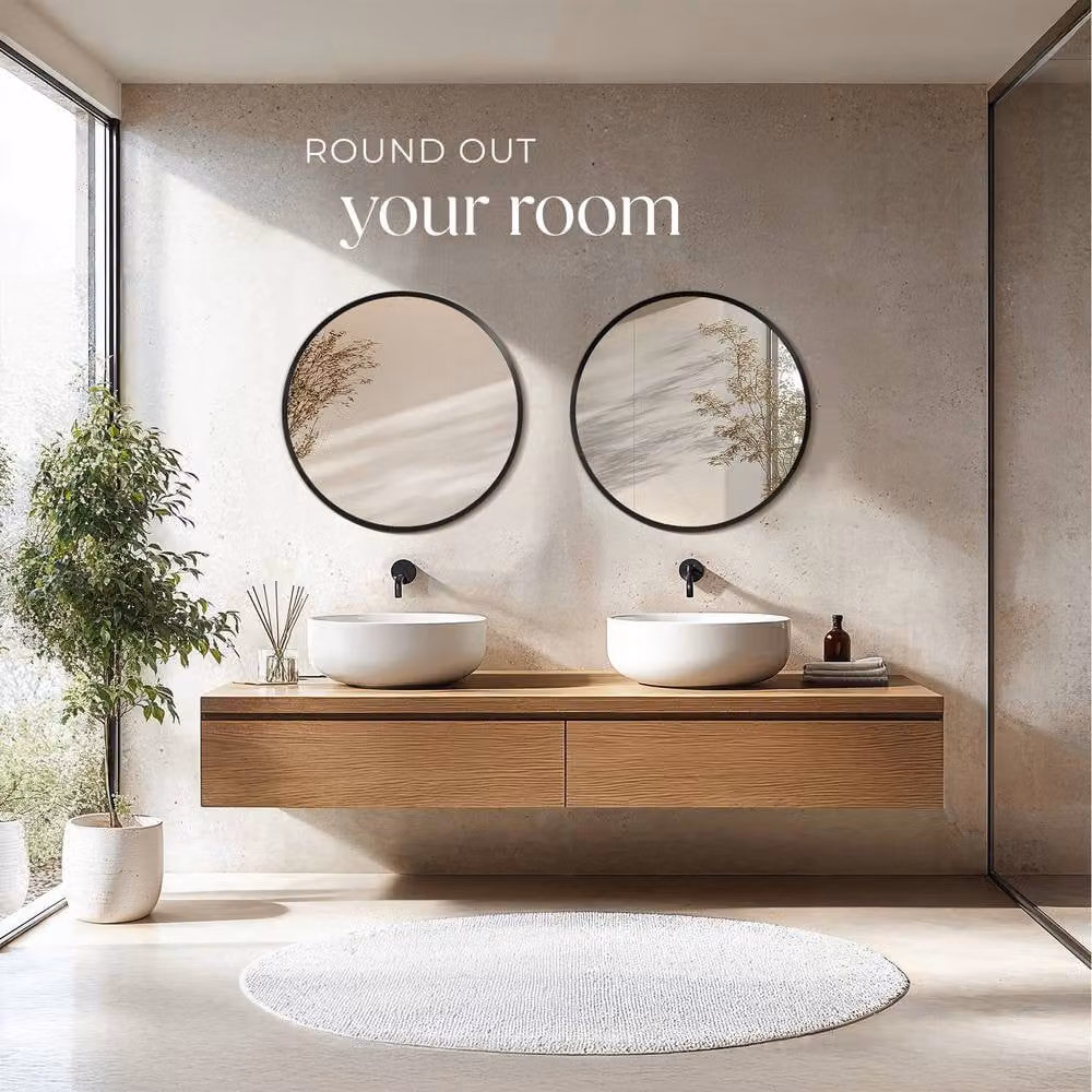 tectake Fiona Round Wall Mounted Mirror with Black Aluminium Frame, Diameter: 60 cm – 6