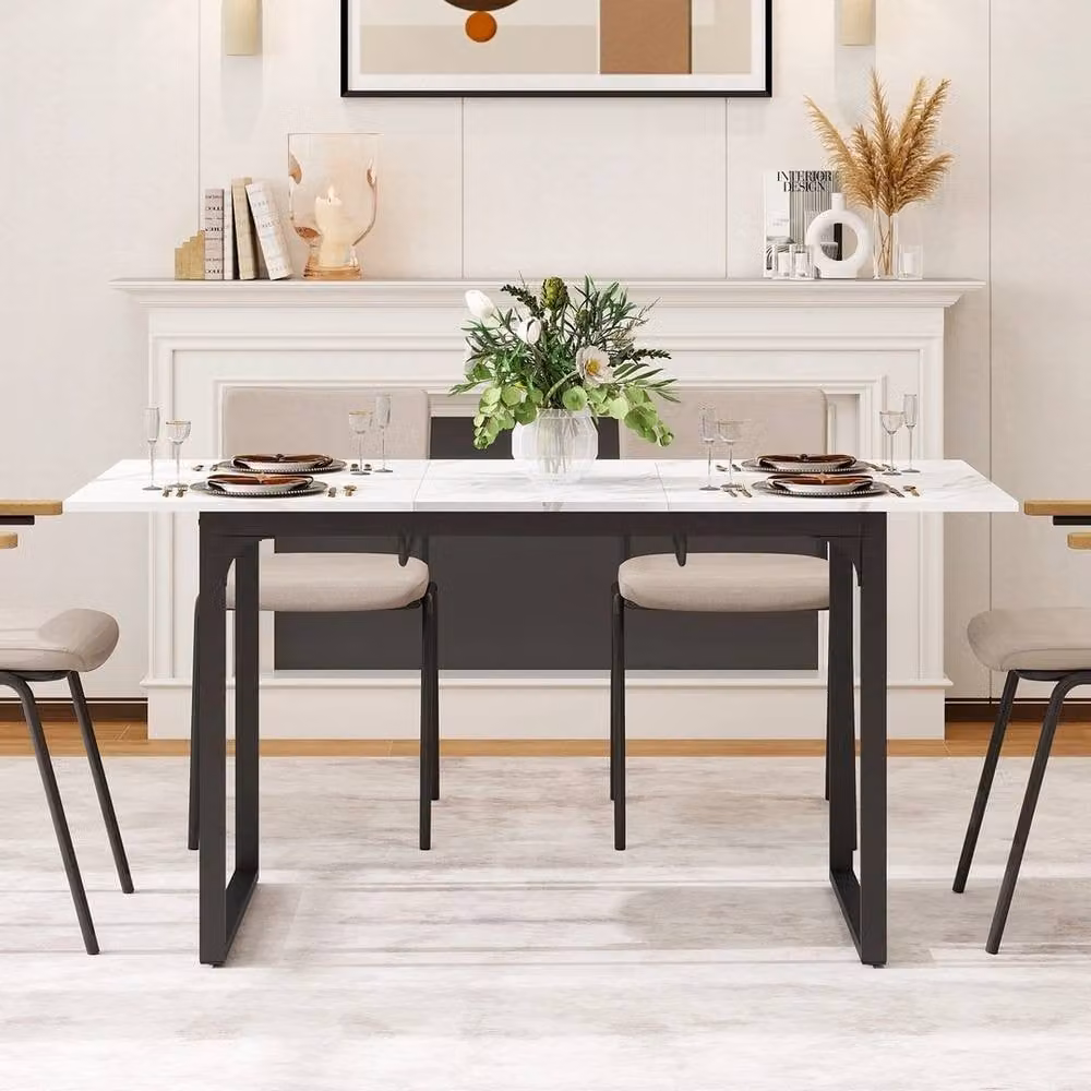 NESTLUNE Extendable Modern Rectangular Dining Table and Kitchen Desk in White – 2
