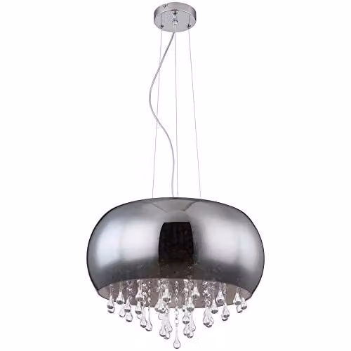Globo Lighting Chrome Suspended Pendant Lamp with Glass Crystals for Dining Rooms and Bedrooms – 1