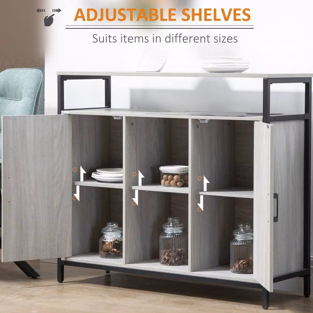 Wyld Haus Vara Modern Grey Sideboard with Steel Frame and 2 Doors – 4