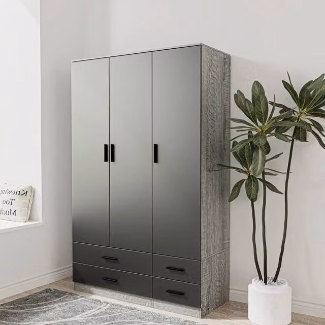 FORGEVIO Modern 3 Door 4 Drawer Wardrobe in Ash Grey and Black – 1