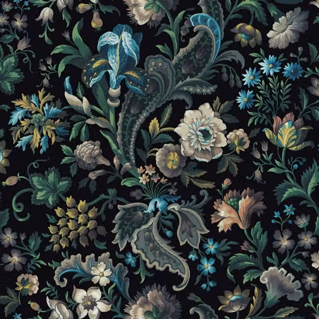 House of Hackney Onyx Abstract Paisley Ethnic Wallpaper in Black and Multicolour