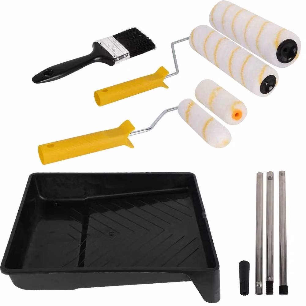 VOGREX Heavy Duty 9 inch Paint Roller Tray Set with Telescopic Extension Pole and Frame in Yellow – 3