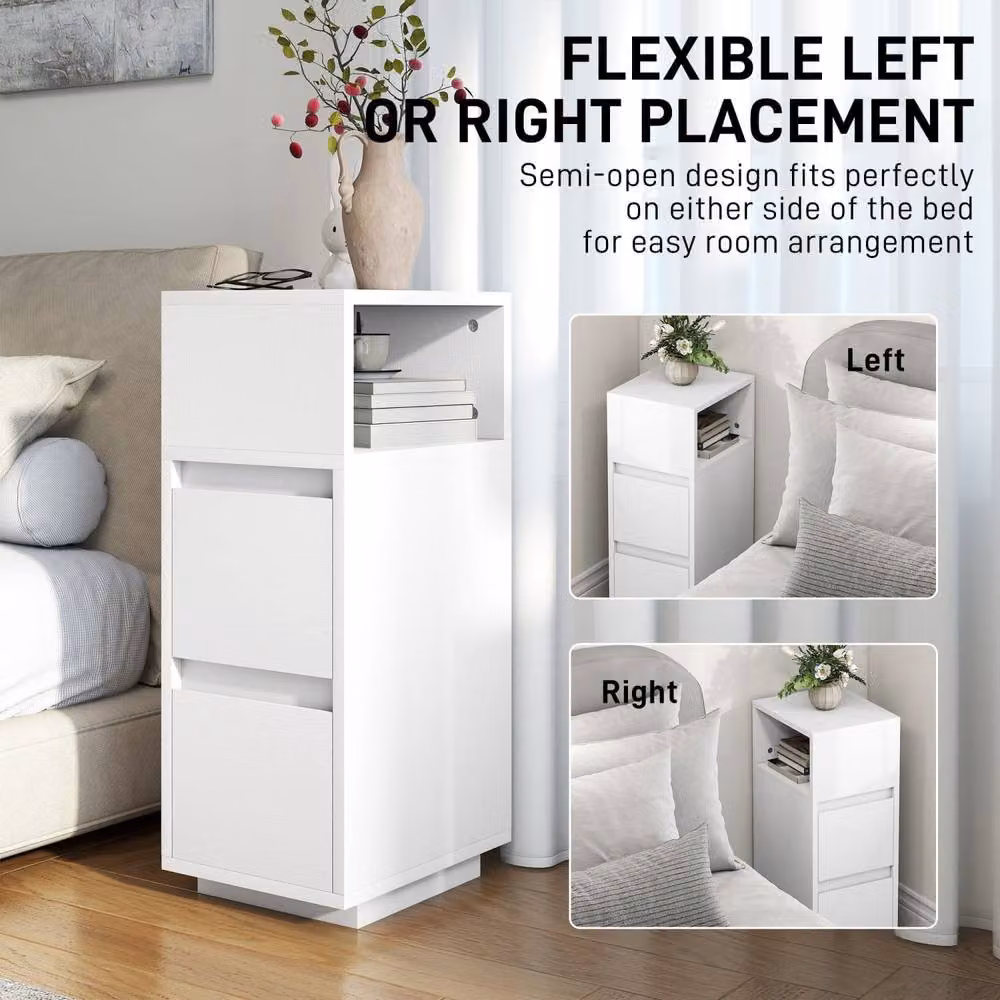 Wyld Haus Nineso Valu Slim White Bedside Table with 2 Drawers and Open Shelf, W/D/H: 25 x 30 x 65 cm – 4