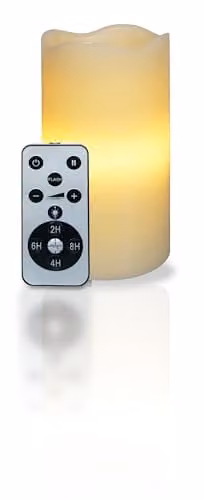 St Helens Home & Garden Flameless Artificial Candle with White Star Projector Lights, Beige and White, H: 16 cm, W: 8 cm, D: 8 cm