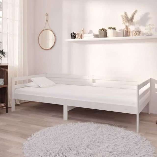 Berkfield Home White Solid Pinewood Day Bed W/D/H: 90 x 200 cm – 1